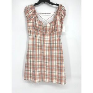 RVCA Mini Dress Plaid Print Back Tie Detail Casual Cute Size Medium